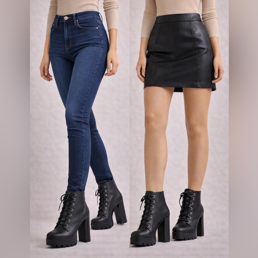 Jeffrey Campbell Havana Lace Platform Chunky Heel Moto Booties Black Size 6